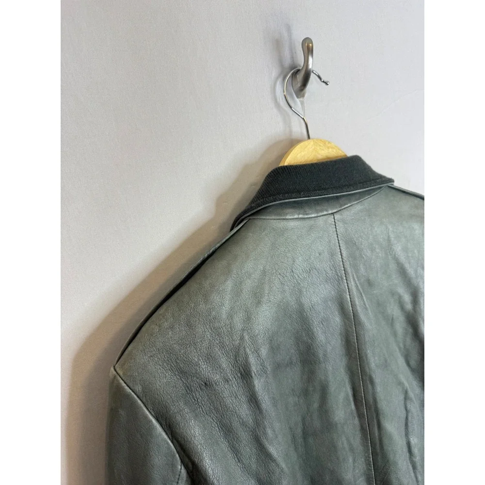 VIntage Banana‎ Republic Mens Leather Bomber Jacket Sage Green Grey S Full Zip